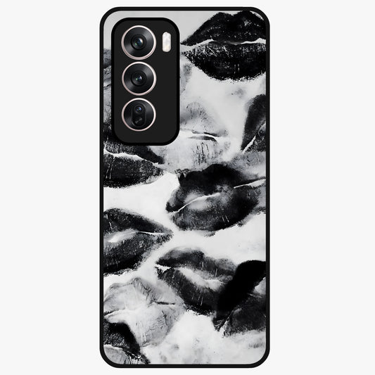 Midnight Kiss Marks Glass Case showing flat back view with lipstick kiss mark artwork and glossy glass finish.