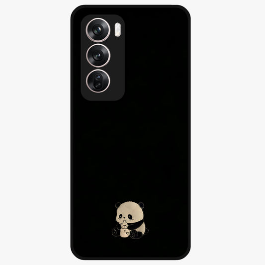 Midnight Panda Love Glass Case showing flat back view with cute panda themed artwork and glossy glass finish.