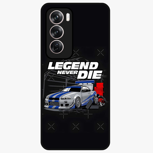 Midnight Racing Legacy Glass Case showing flat back view with sleek racing inspired artwork and glossy glass finish.