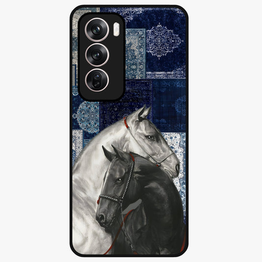 Midnight Stallion Blues Glass Case showing flat back view with majestic horse artwork and glossy glass finish.