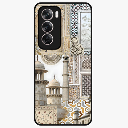 Mughal Marble Legacy Glass Case showing flat back view with intricate Mughal inspired marble pattern and glossy glass finish.