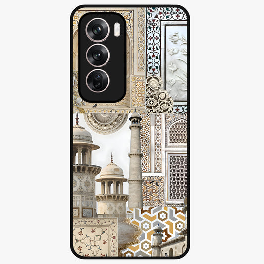 Mughal Marble Legacy Glass Case showing flat back view with intricate Mughal inspired marble pattern and glossy glass finish.