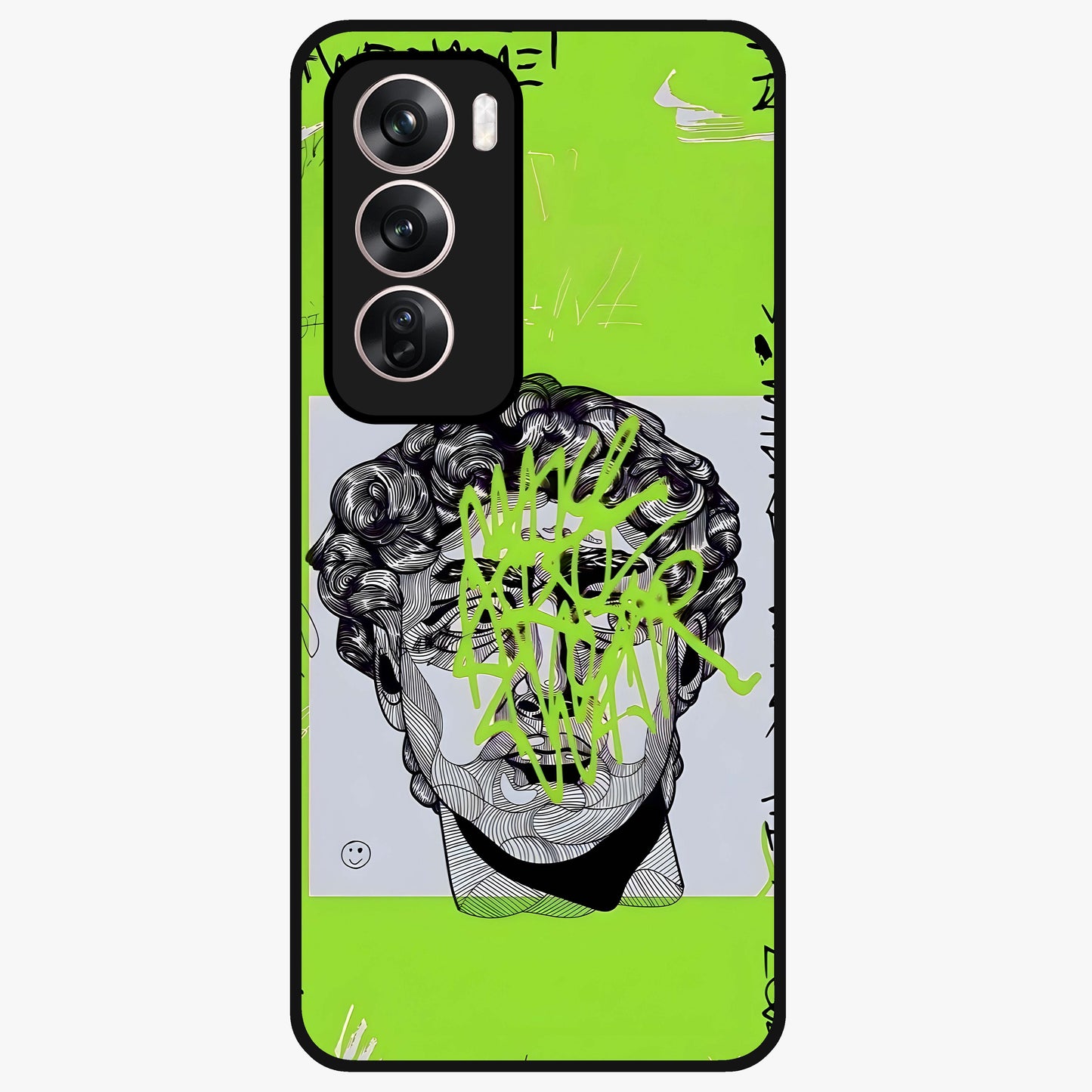 Neo Graffiti Rebellion Glass Case showing flat back view with vibrant graffiti artwork and glossy glass finish.