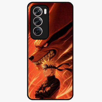 Nine Tails Legacy Glass Case showing flat back view with powerful nine-tailed fox inspired artwork and glossy glass finish.