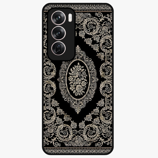 Noir Bloom Elegance Glass Case showing flat back view with elegant dark floral artwork and glossy glass finish.