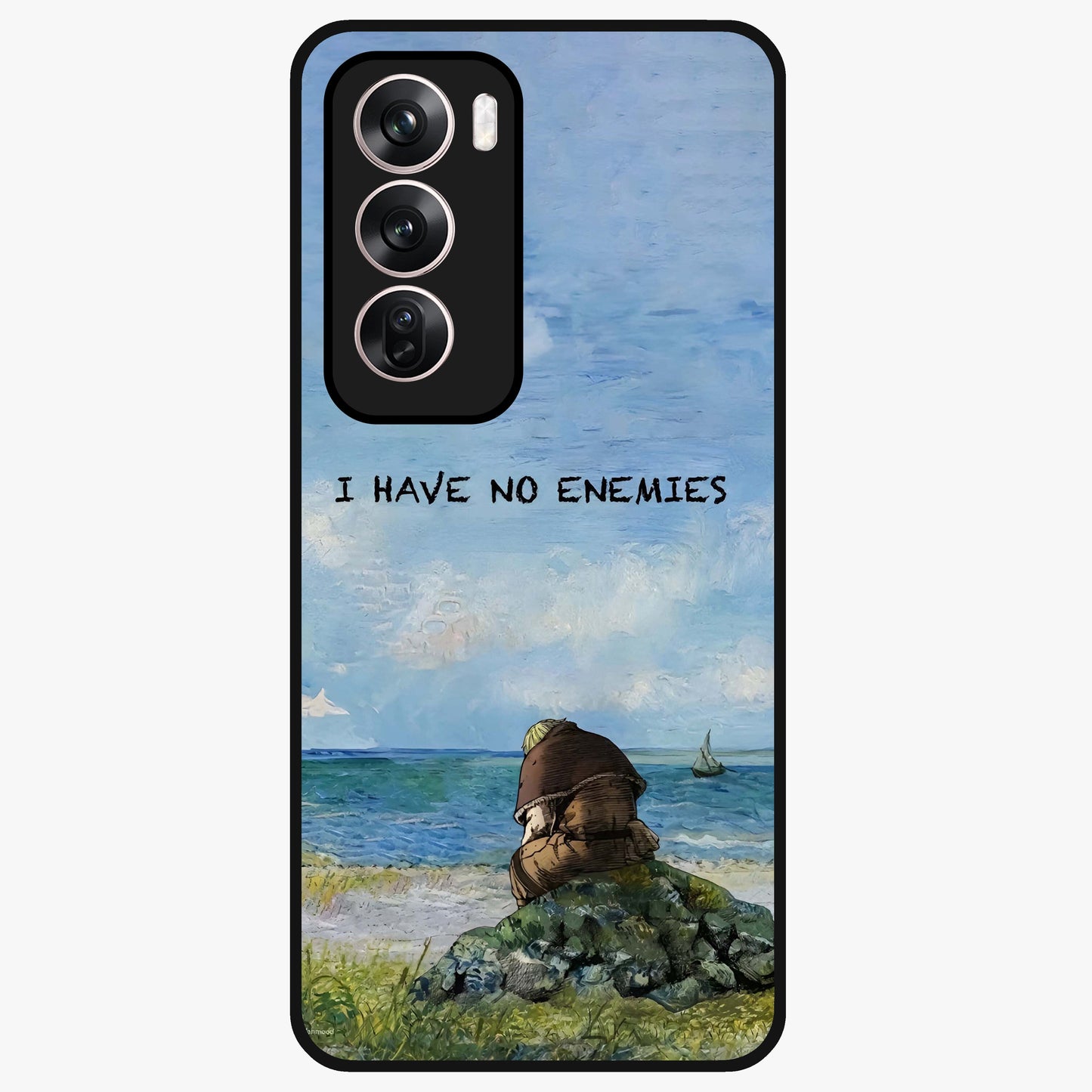 Peace Beyond War Glass Case showing flat back view with symbolic peace themed artwork and glossy glass finish.