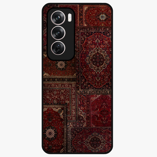 Persian Velvet Tale Glass Case showing flat back view with luxurious Persian velvet pattern artwork and glossy glass finish.