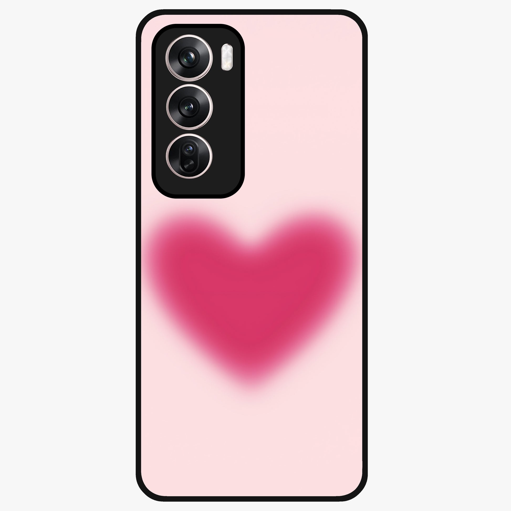 Pink Aura Heart Glass Case showing flat back view with glowing heart artwork and glossy glass finish.