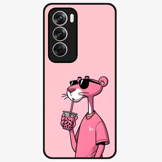 Pink Panther Glass Case showing flat back view with iconic pink panther artwork and glossy glass finish.