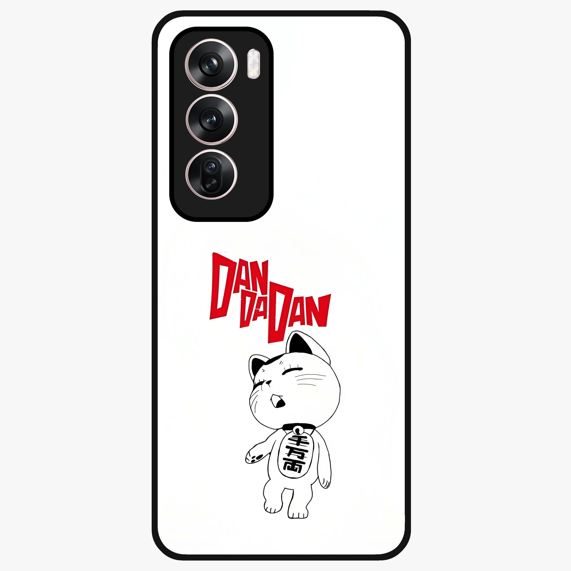 Playful Spirit Charm Glass Case showing flat back view with cheerful charm themed artwork and glossy glass finish.