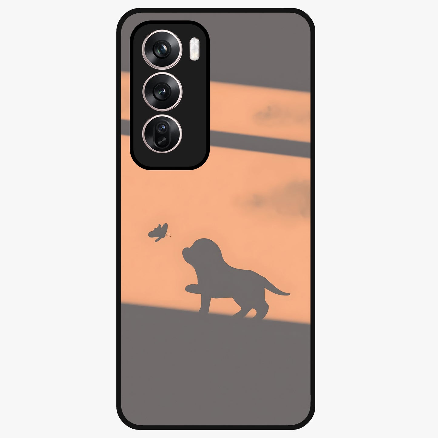 Puppy Shadow Art Glass Case showing flat back view with cute puppy shadow style artwork and glossy glass finish.
