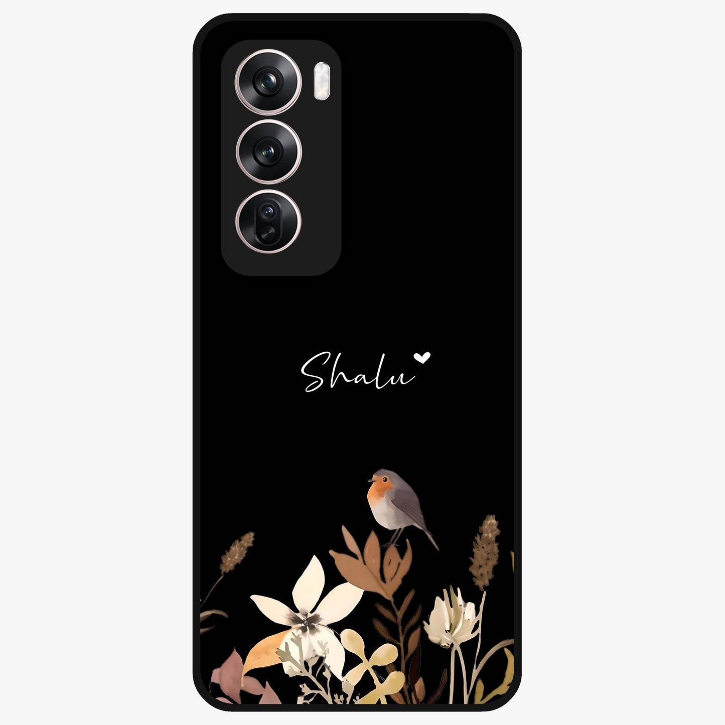 Quiet Garden Tune Custom Name Glass Case showing flat back view with peaceful garden artwork and personalized name design.