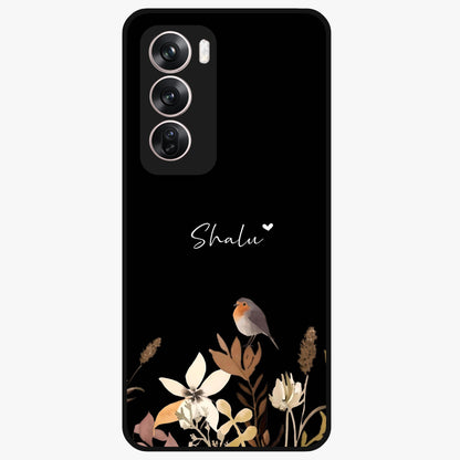 Quiet Garden Tune Custom Name Glass Case showing flat back view with peaceful garden artwork and personalized name design.