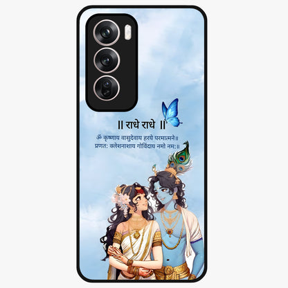 Radha Krishna Eternal Glass Case showing flat back view with Radha Krishna devotional artwork and glossy glass finish.
