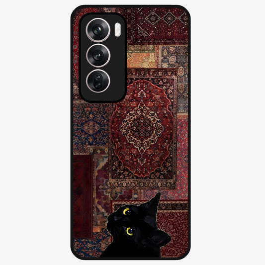 Regal Magic Cat Apple Glass Case showing flat back view with magical cat artwork holding apple and glossy glass finish.