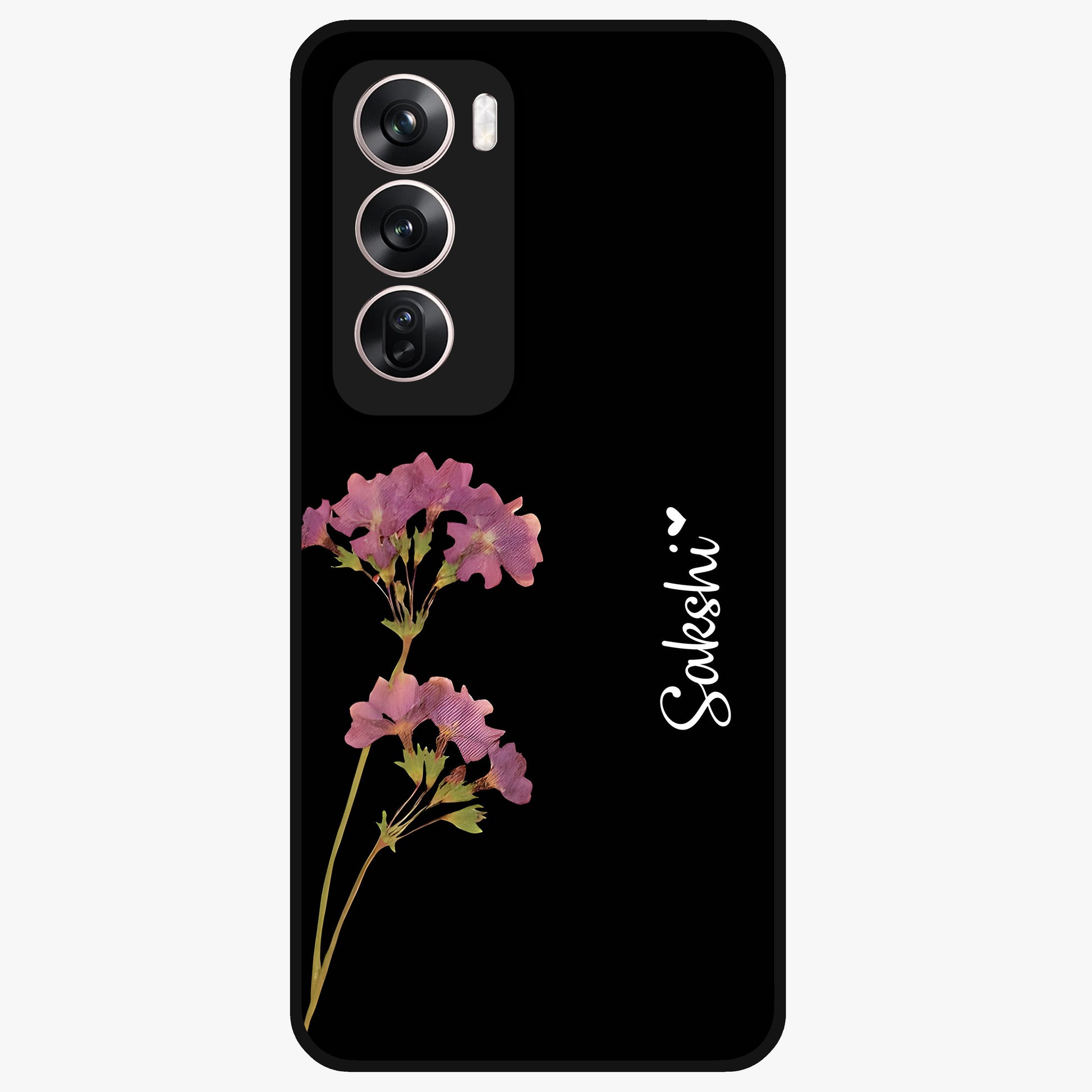 Riching Lavender Flower Custom Name Glass Case showing flat back view with lavender floral artwork and personalized name design.