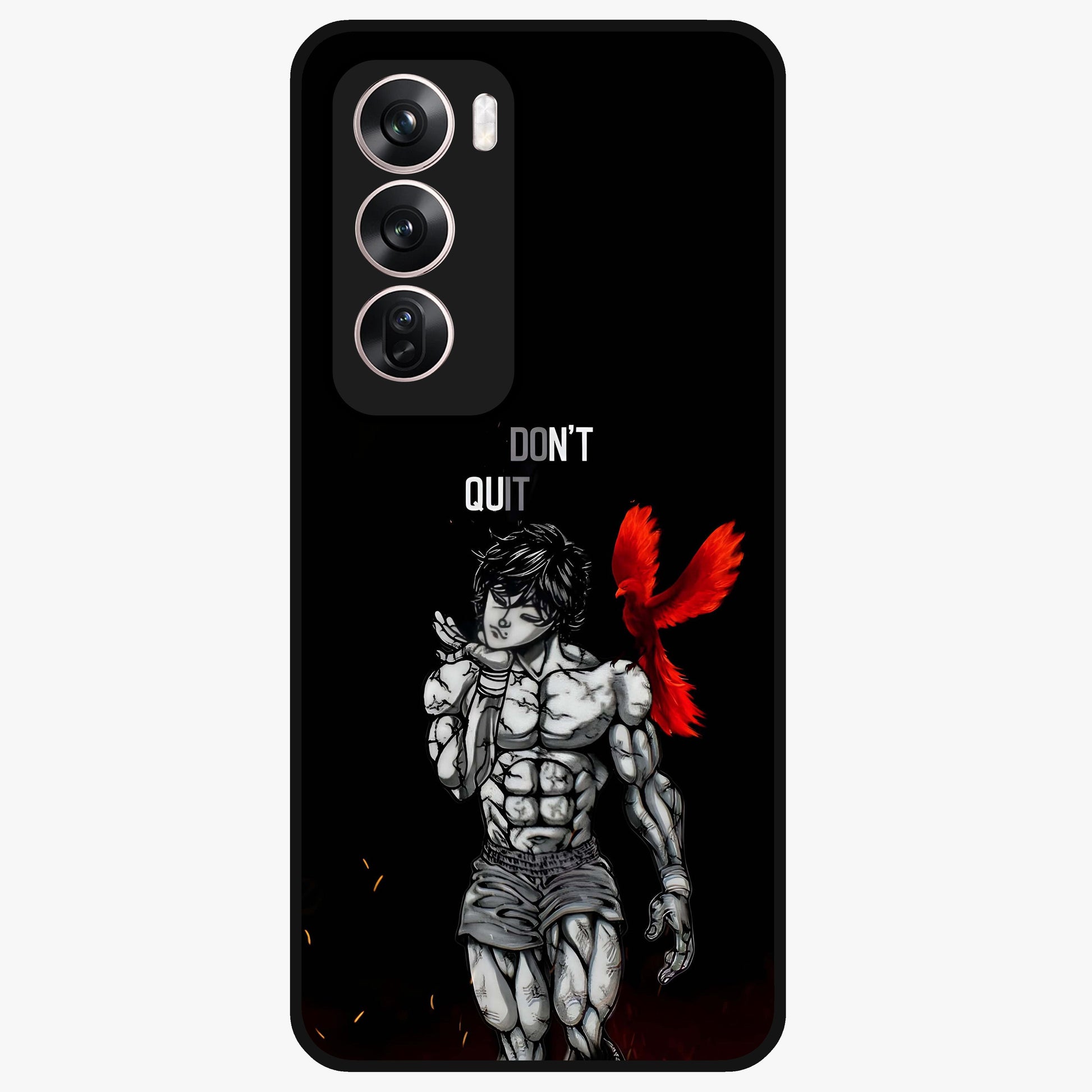 Rise Beyond Limits Glass Case showing flat back view with motivational typography artwork and glossy glass finish.