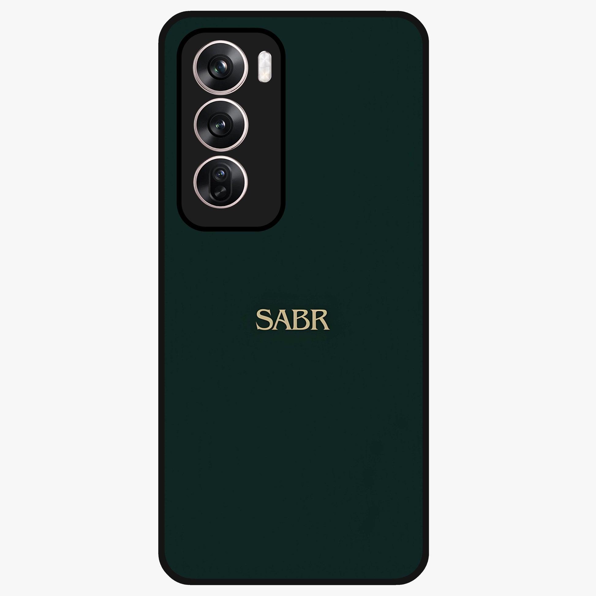 Sabr Minimal Patience Glass Case showing flat back view with minimalist typography artwork and glossy glass finish.