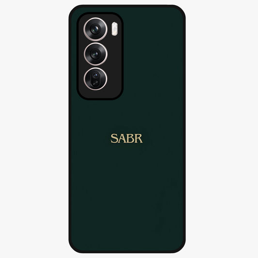 Sabr Minimal Patience Glass Case showing flat back view with minimalist typography artwork and glossy glass finish.