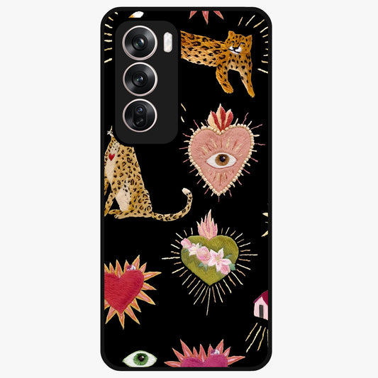 Sacred Jungle Heart Glass Case showing flat back view with jungle inspired heart artwork and glossy glass finish.