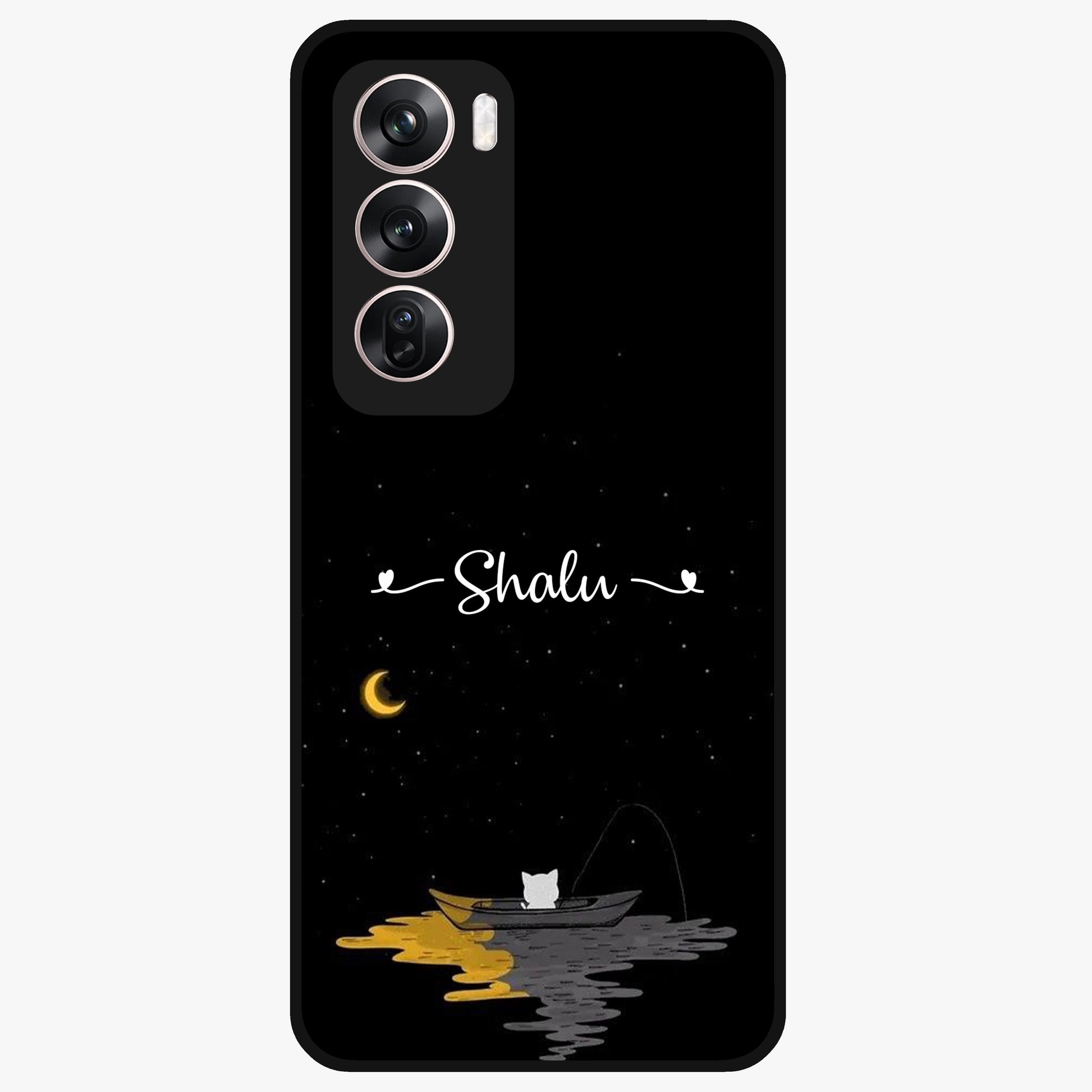 Silent Night Row Glass Case showing flat back view with calm night themed artwork and glossy glass finish.