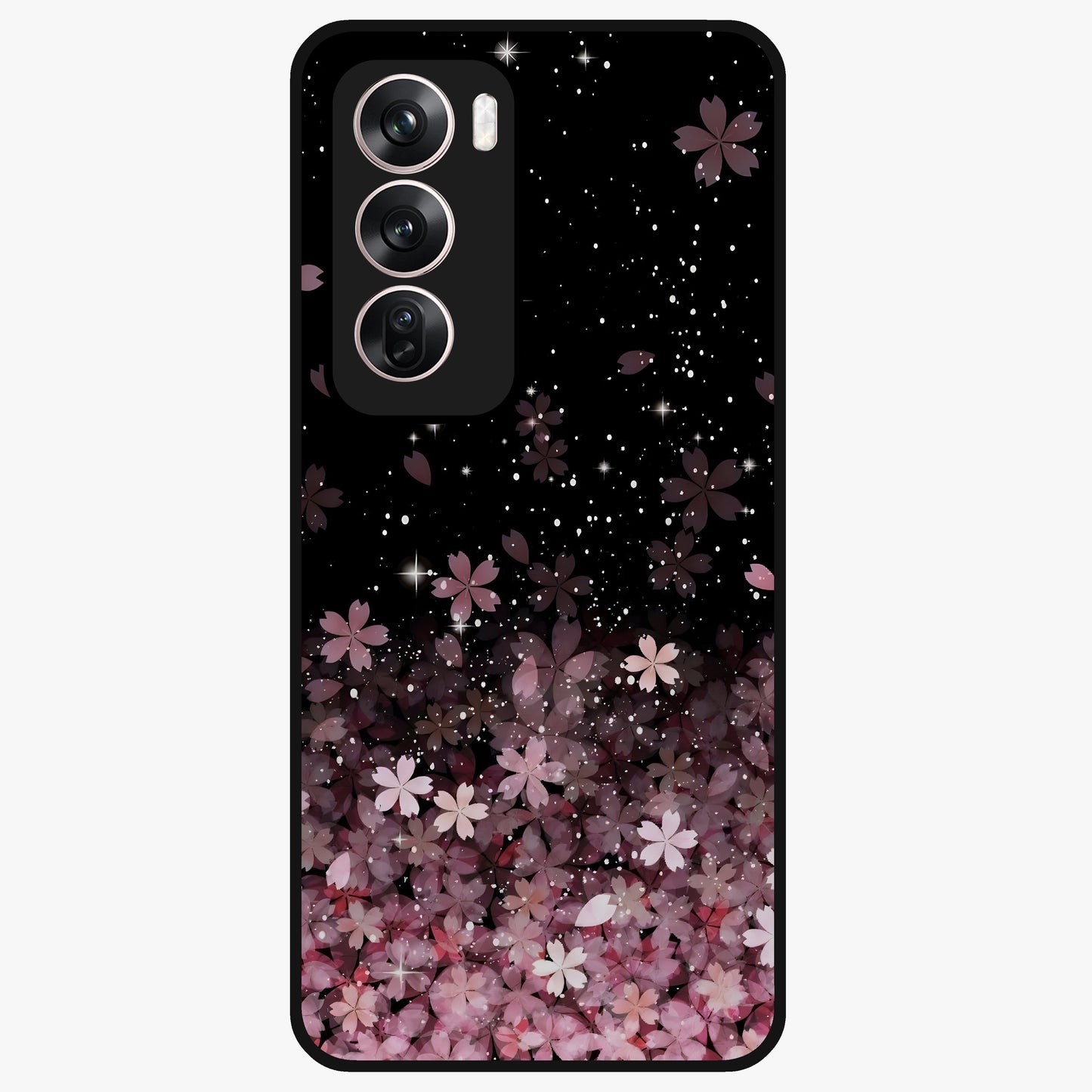 Small Starry Flowers Glass Case showing flat back view with delicate starry floral artwork and glossy glass finish.