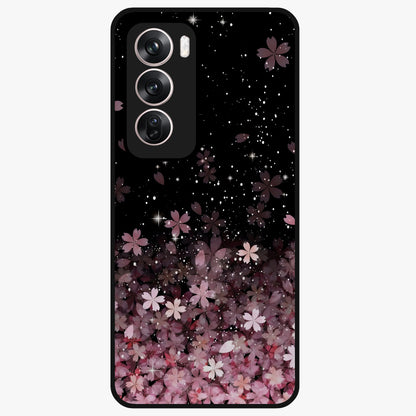 Small Starry Flowers Glass Case showing flat back view with delicate starry floral artwork and glossy glass finish.
