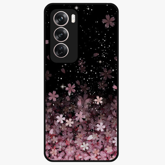 Small Starry Flowers Glass Case showing flat back view with delicate starry floral artwork and glossy glass finish.