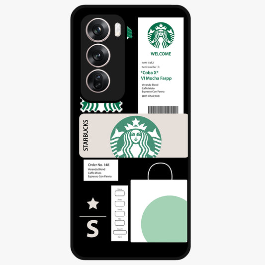 Starbucks Mocha Glass Case showing flat back view with coffee inspired artwork and glossy glass finish.
