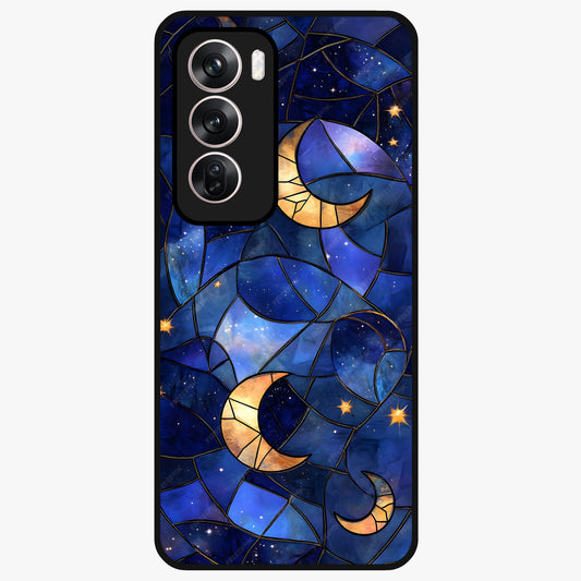 Starlit Sky Tapestry Glass Case showing flat back view with decorative starry sky tapestry artwork and glossy glass finish.