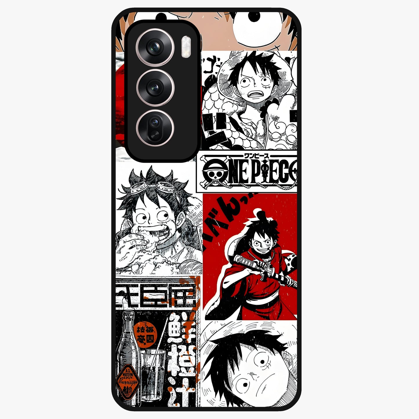 Strawhat Chaos Panels Glass Case showing flat back view with anime inspired chaos panel artwork and glossy glass finish.