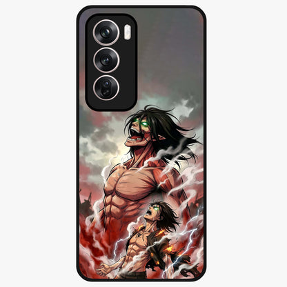 Titan Awakening Fury Glass Case showing flat back view with powerful titan inspired artwork and glossy glass finish.