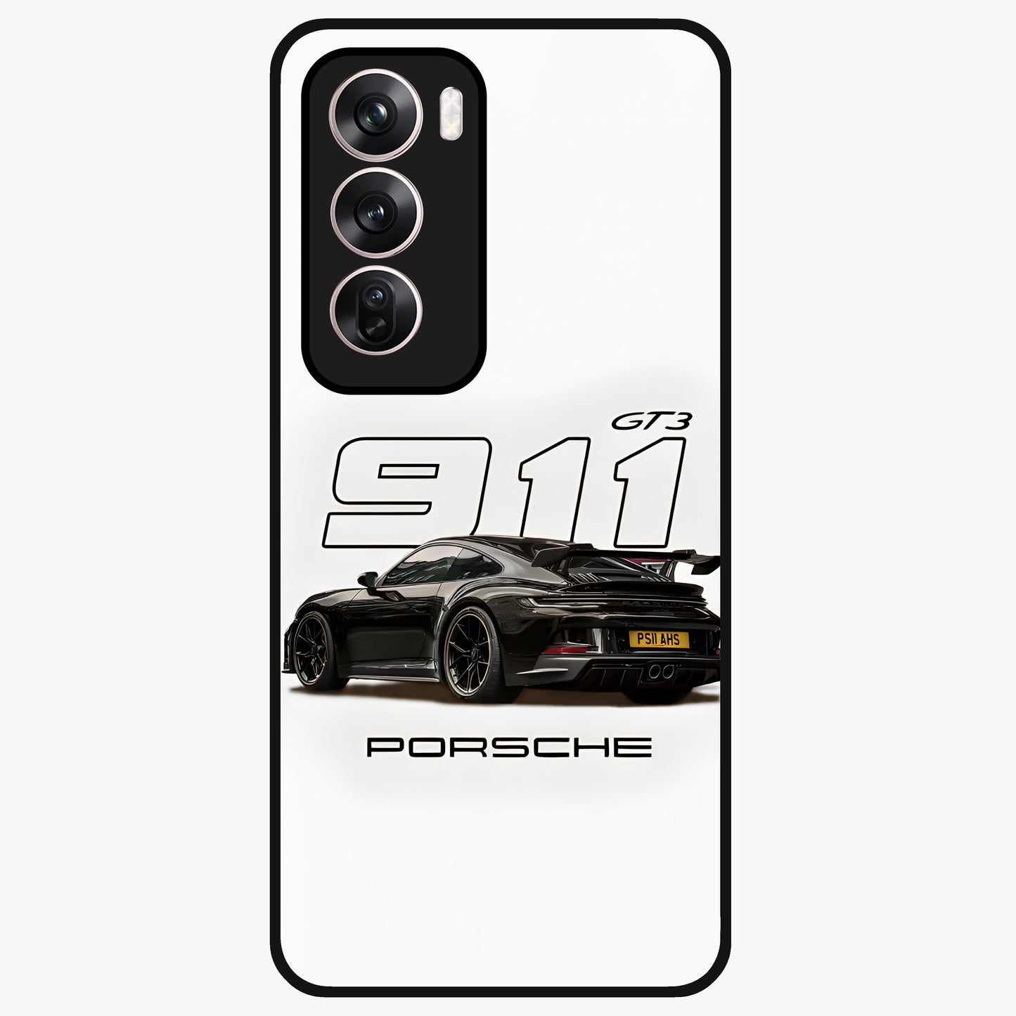 Turbo Legacy Icon Glass Case showing flat back view with iconic sports car inspired artwork and glossy glass finish.