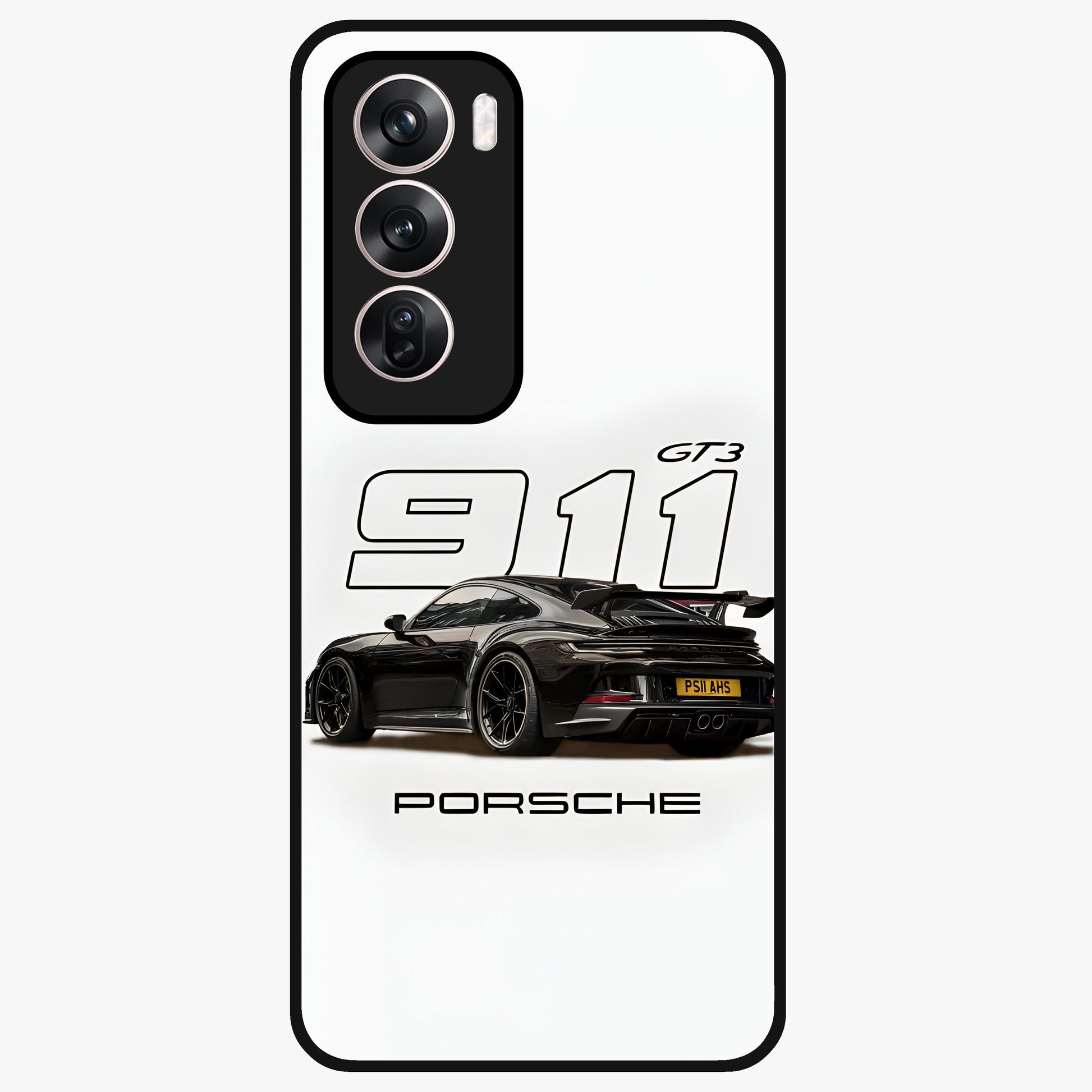 Turbo Legacy Icon Glass Case showing flat back view with iconic sports car inspired artwork and glossy glass finish.
