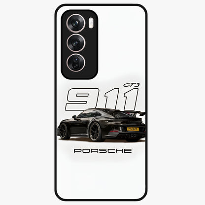 Turbo Legacy Icon Glass Case showing flat back view with iconic sports car inspired artwork and glossy glass finish.