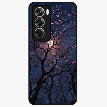 Twilight Sakura Serenade Glass Case showing flat back view with cherry blossom artwork at twilight and glossy glass finish.