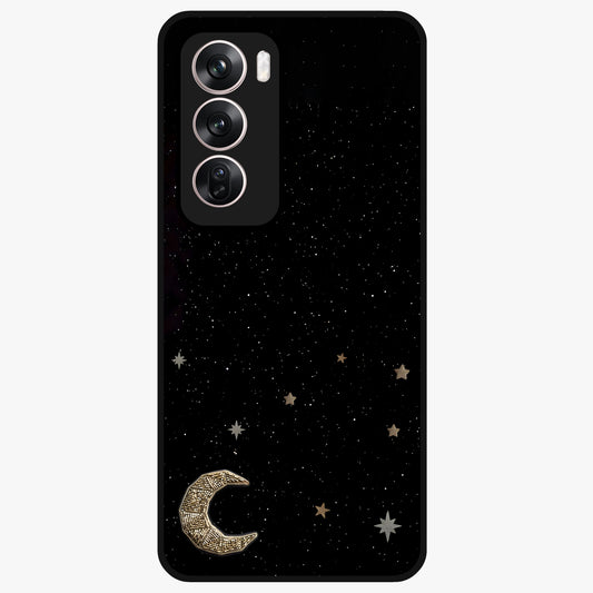 Twinkle Star With Half Moon Glass Case showing flat back view with star and half moon artwork and glossy glass finish.