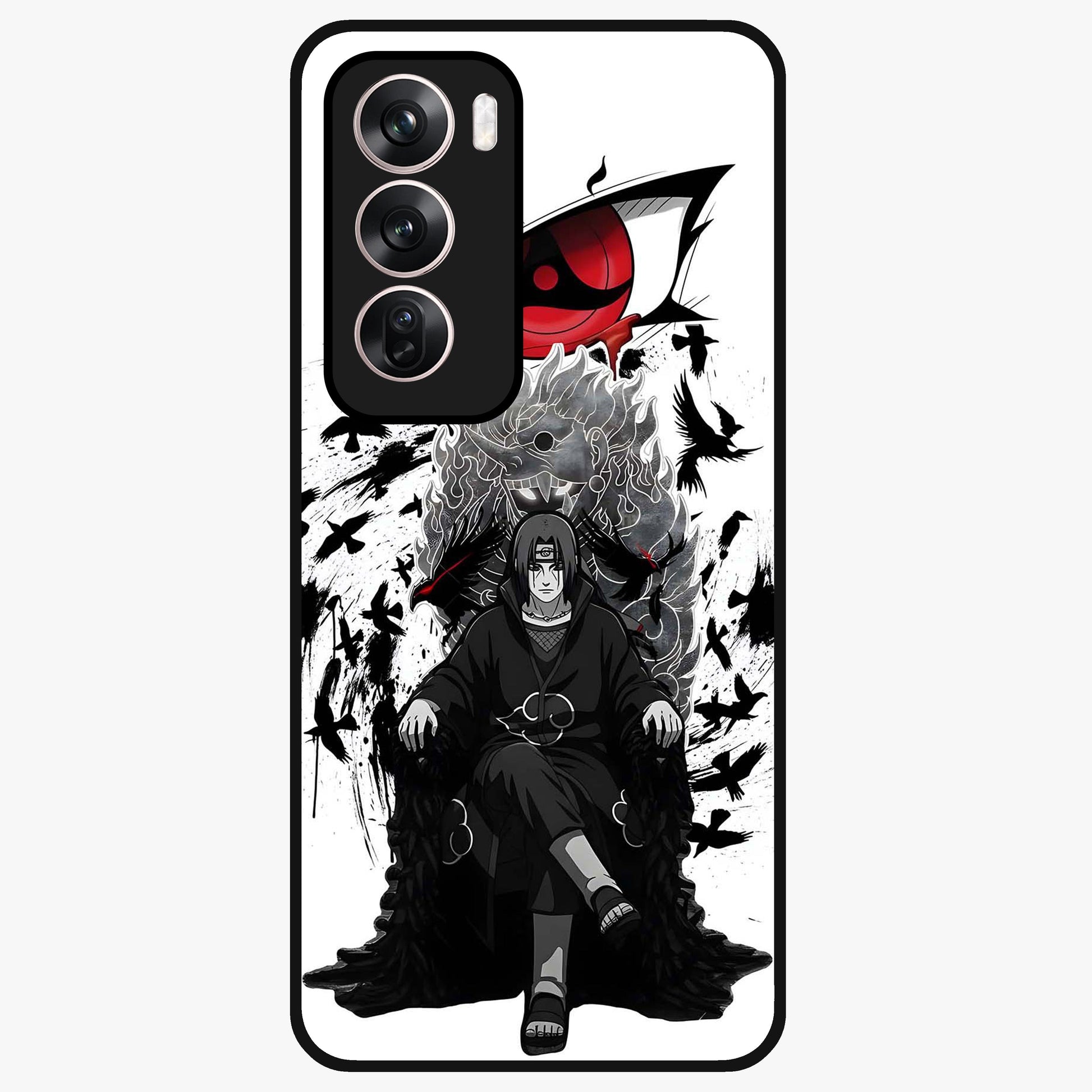 Uchiha Shadow Throne Glass Case showing flat back view with cosmic underwater themed artwork and glossy glass finish.