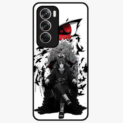 Uchiha Shadow Throne Glass Case showing flat back view with cosmic underwater themed artwork and glossy glass finish.