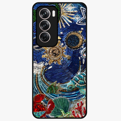 Universe Underwater Spark Glass Case showing flat back view with cosmic underwater themed artwork and glossy glass finish.