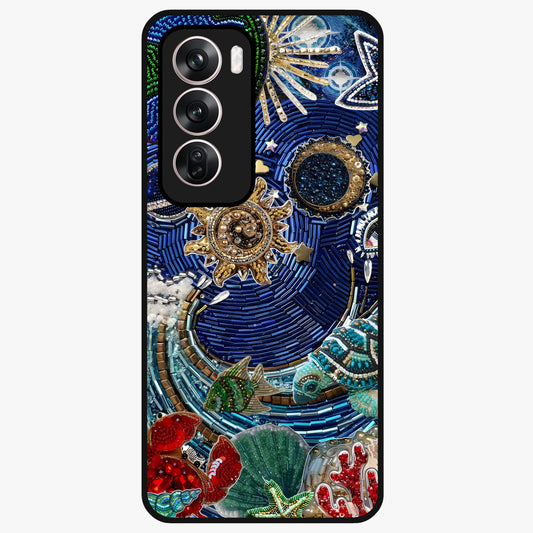 Universe Underwater Spark Glass Case showing flat back view with cosmic underwater themed artwork and glossy glass finish.