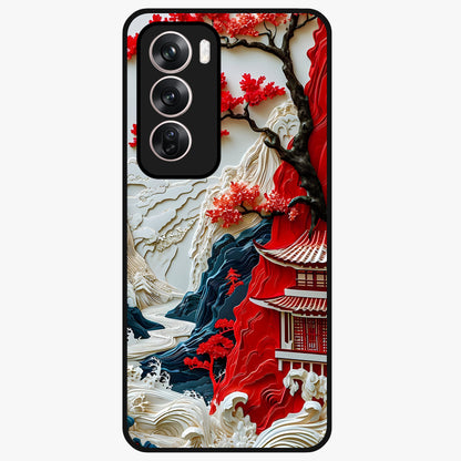 Whispers Of Sakura Waves Glass Case showing flat back view with cherry blossom wave artwork and glossy glass finish.
