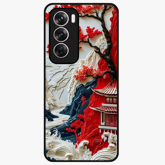 Whispers Of Sakura Waves Glass Case showing flat back view with cherry blossom wave artwork and glossy glass finish.