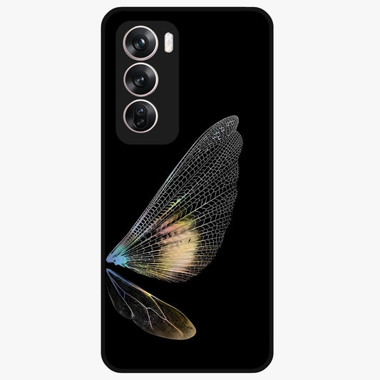 Whispers Of Wings Glass Case showing flat back view with graceful wing inspired artwork and glossy glass finish.