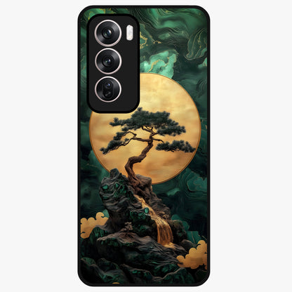 Zen Moon Rise Glass Case showing flat back view with calm moonrise artwork and glossy glass finish.