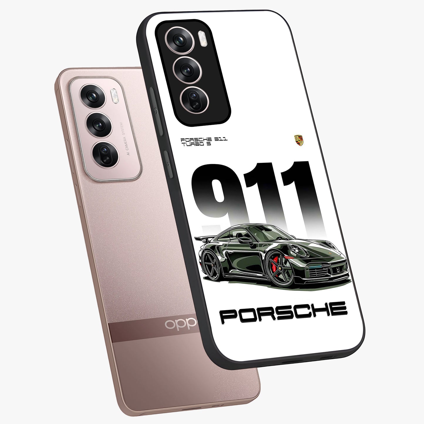 911 Turbo Dominance Glass Case displayed in premium angled mockup highlighting sporty car illustration and sleek glass surface.