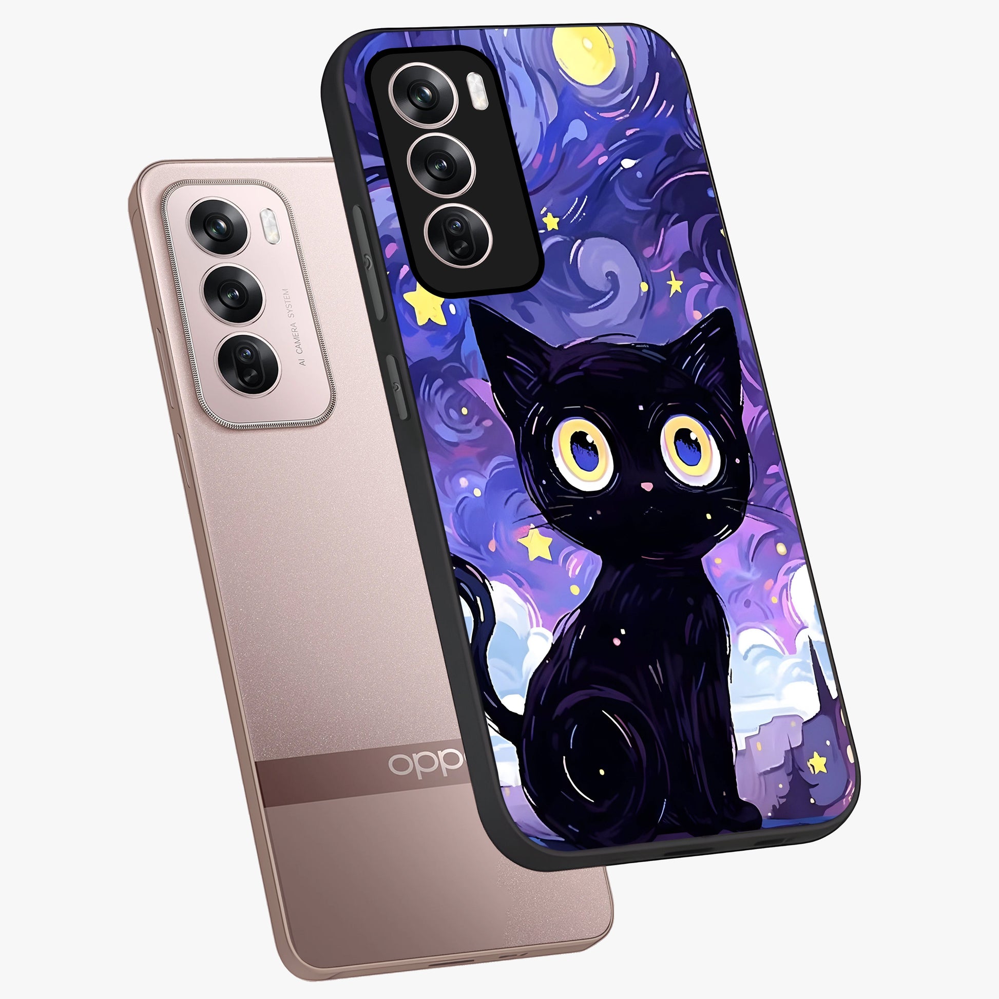 Abstract Cat Art Glass Case displayed in angled mockup highlighting modern abstract cat artwork and sleek glass surface.