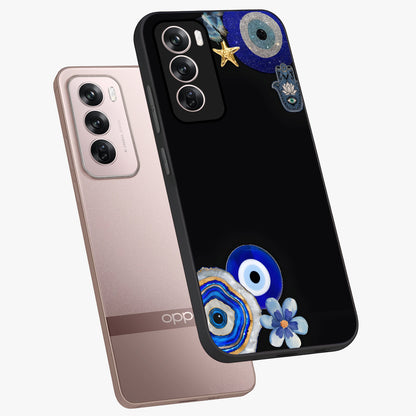 Aesthetic Blue Evil Eye Glass Case displayed in angled mockup highlighting blue evil eye symbol and spiritual aesthetic design.