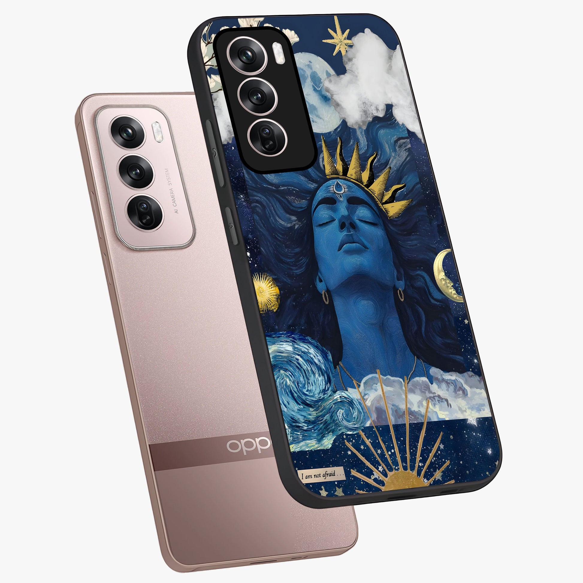 Aesthetic Lord Shiva Glass Case displayed in angled mockup highlighting spiritual Shiva illustration and sacred aesthetic design.