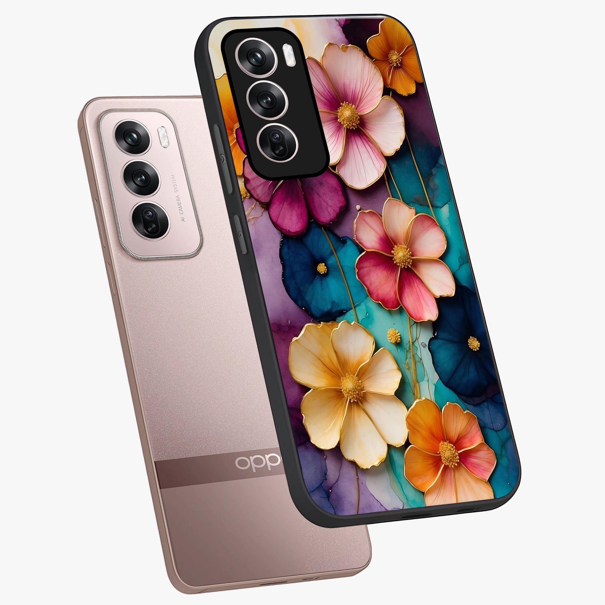 Artlyn Grace Flower Pattern Glass Case displayed in angled mockup highlighting delicate flower pattern design and smooth glass surface.